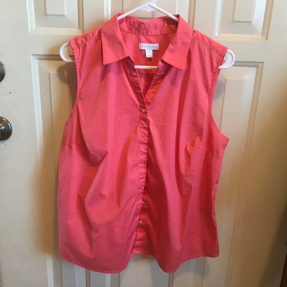 Charter Club Sleeveless Button-Down Shirt, Size 14